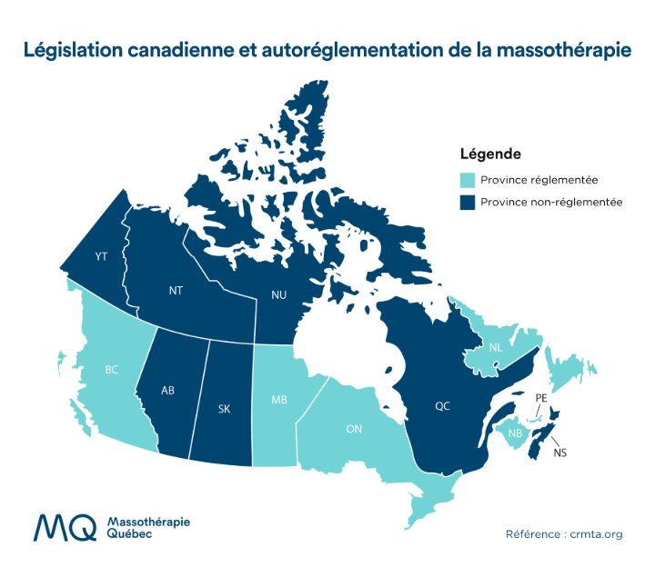 Carte canadienne réglementation de la massothérapie